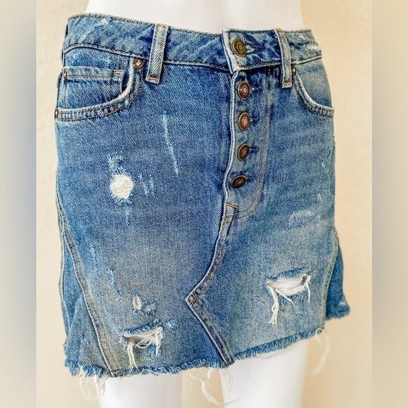 We the Free by Free People | Women's Distressed Ripped Jean Denim Skirt | 24 - Picture 1 of 5